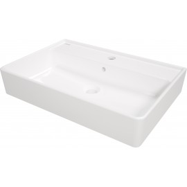 TEMISTO Umywalka ceramiczna nablatowa/ścienna z miejscem na baterię - 61x41 cm