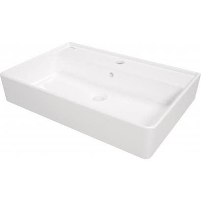TEMISTO Umywalka ceramiczna nablatowa/ścienna z miejscem na baterię - 61x41 cm