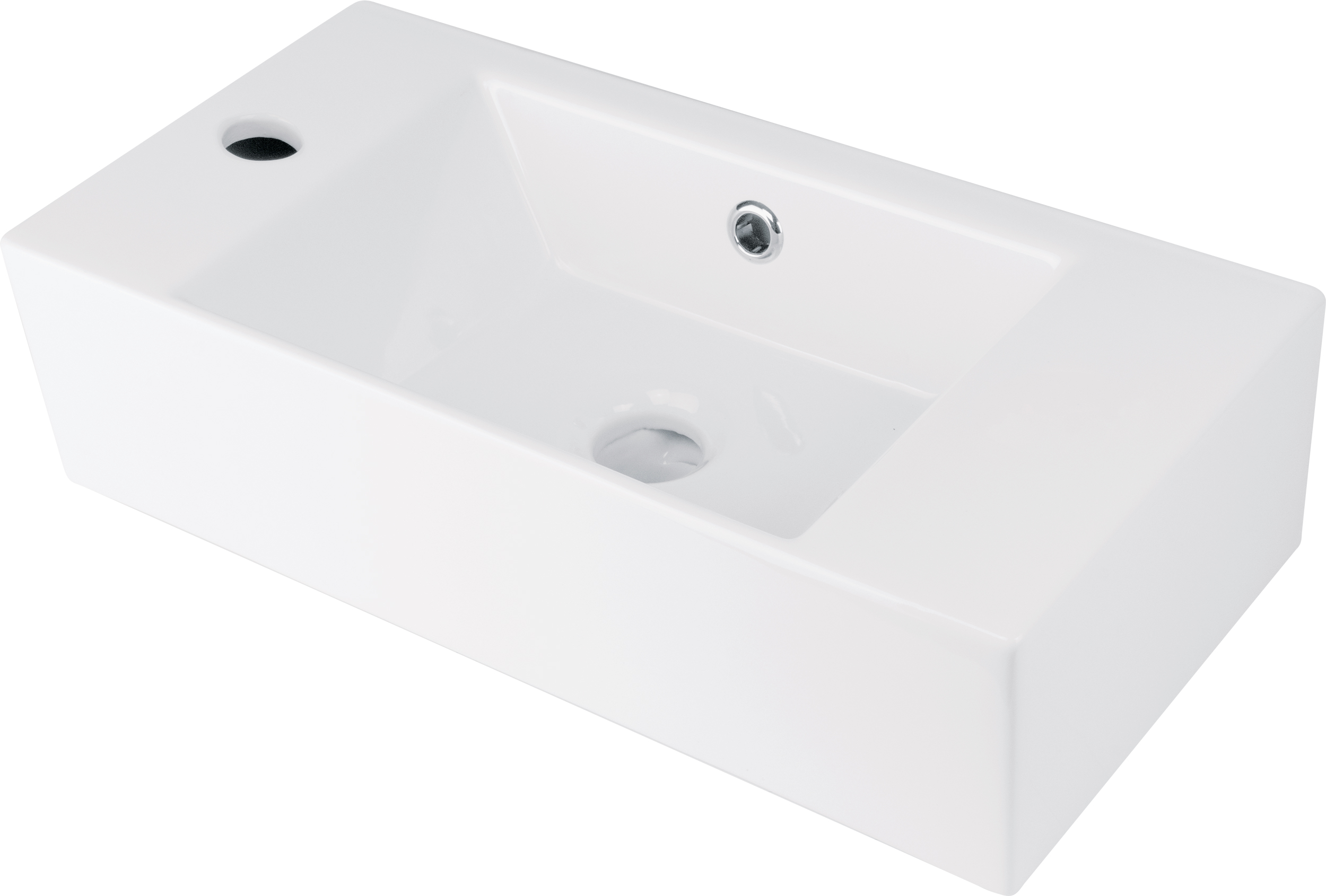Umywalka ceramiczna nablatowa/ścienna z miejscem na baterię - lewa