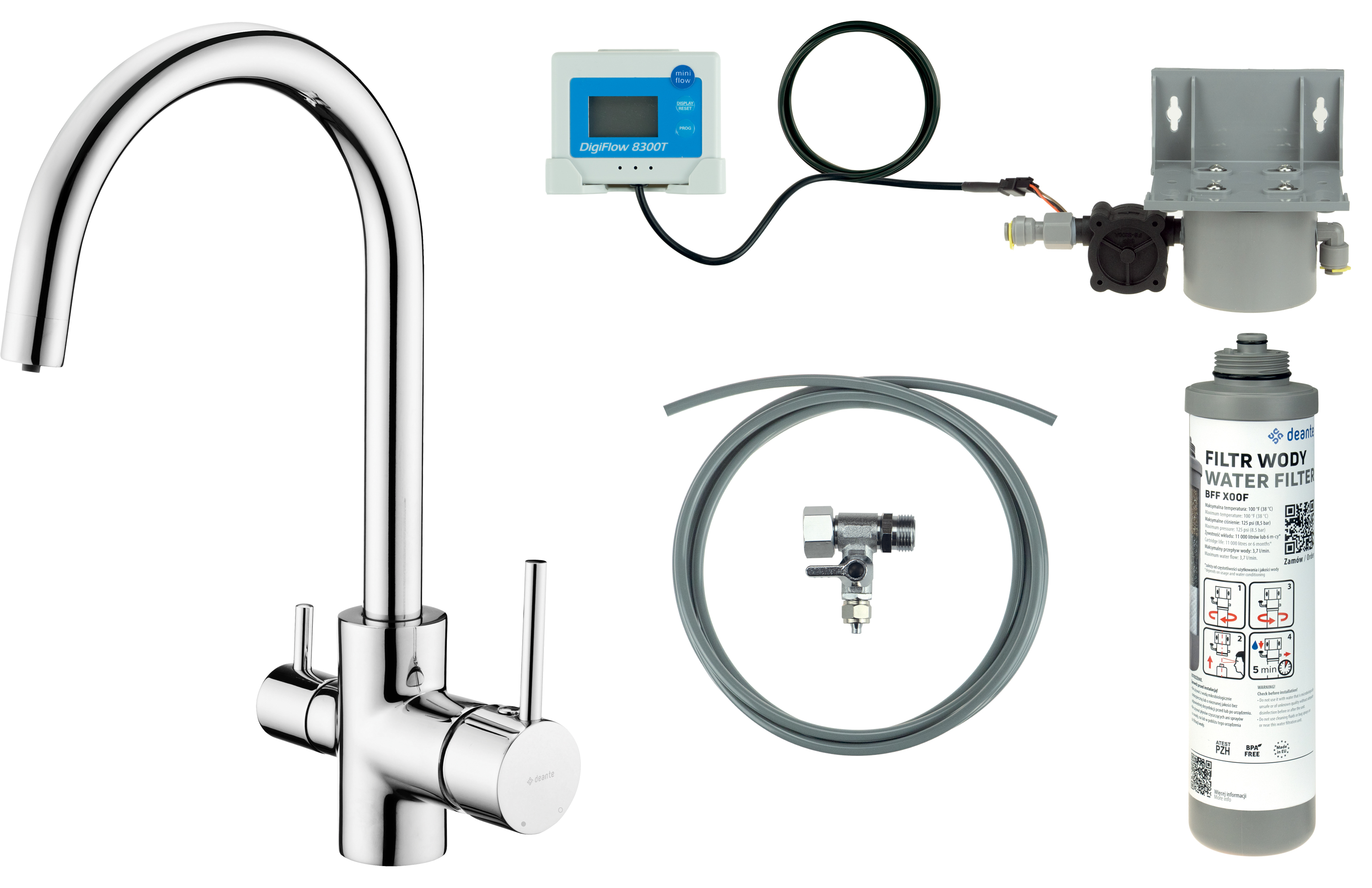 Kitchen tap, with water filtration kit